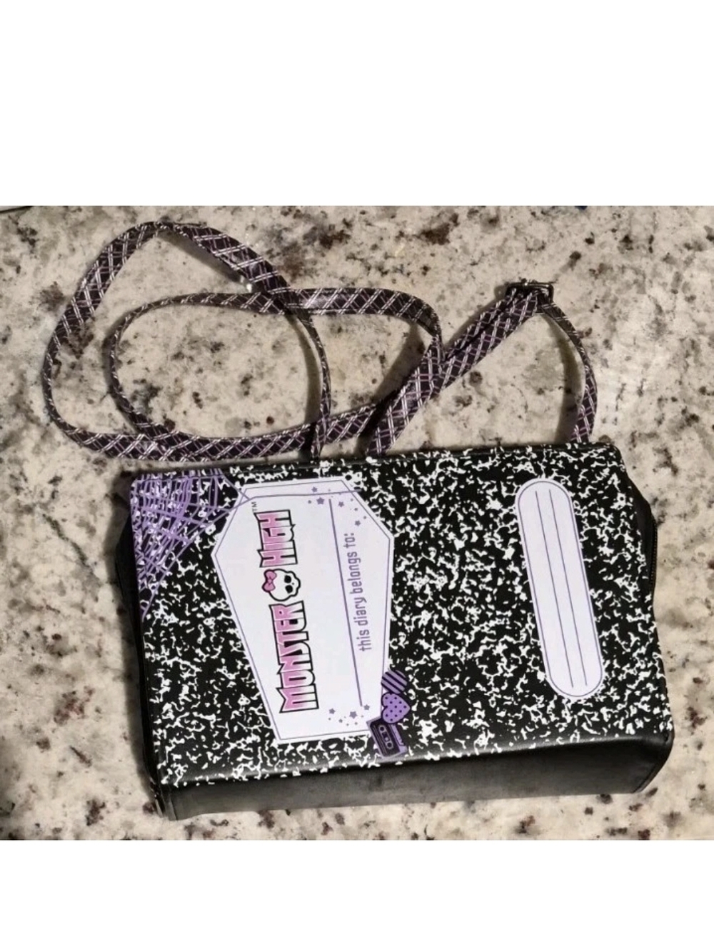 Monster High Black and Purple Notebook-Print Crossbody Bag
